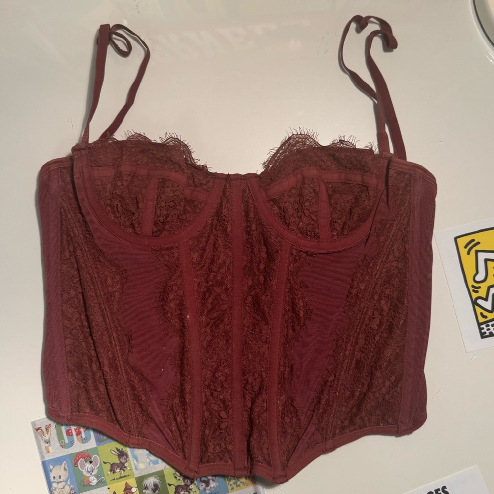 Out From Under Urban Outfitters Burgundy Lace Corset Top